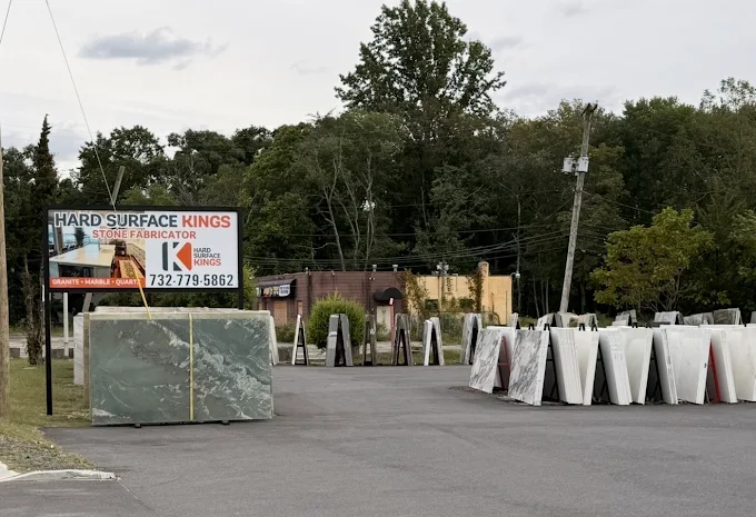 Hard Surface Kings actual New Jersey slab yard with granite, marble, quartz and quartzite slabs
